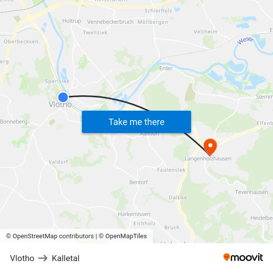 Vlotho to Kalletal map