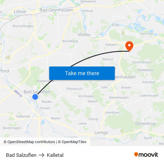 Bad Salzuflen to Kalletal map