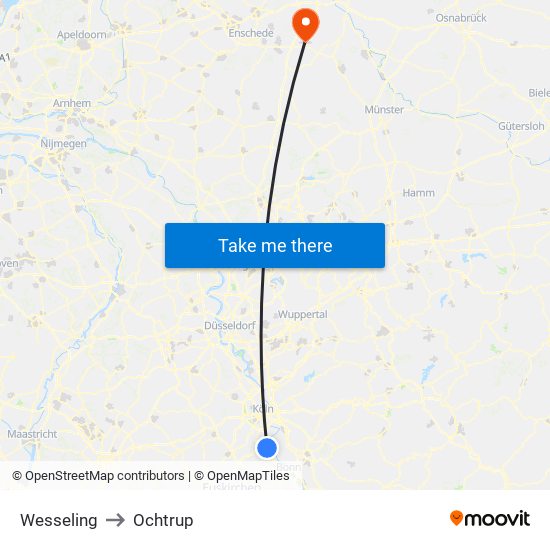 Wesseling to Ochtrup map