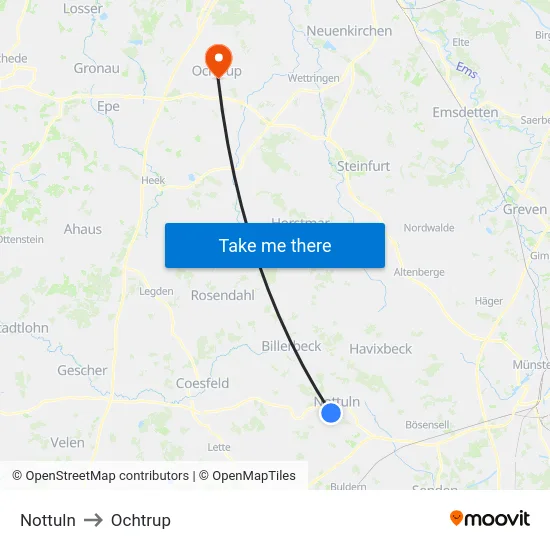 Nottuln to Ochtrup map