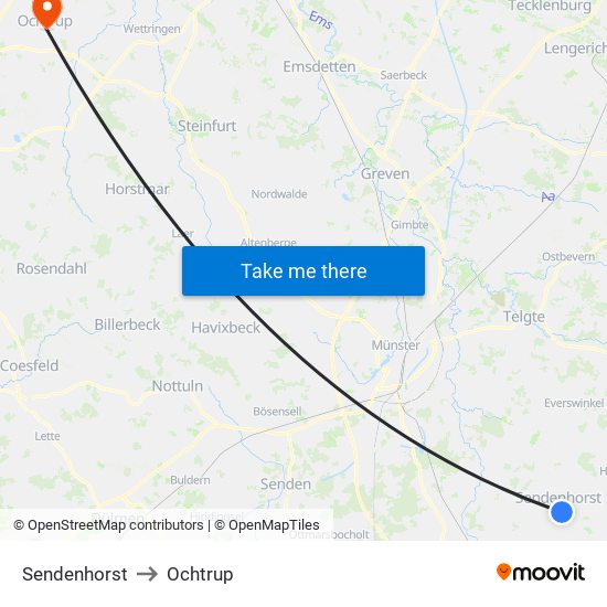 Sendenhorst to Ochtrup map