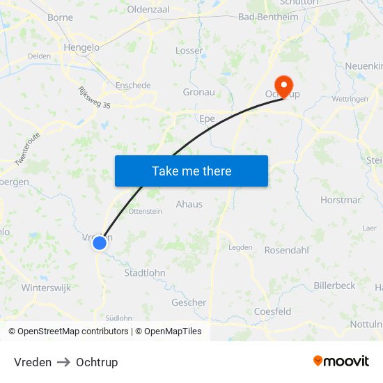 Vreden to Ochtrup map