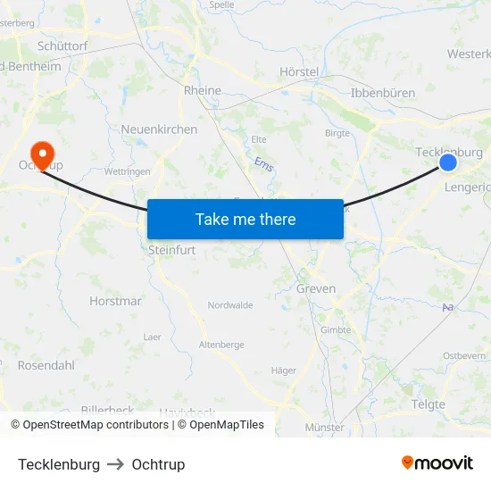Tecklenburg to Ochtrup map