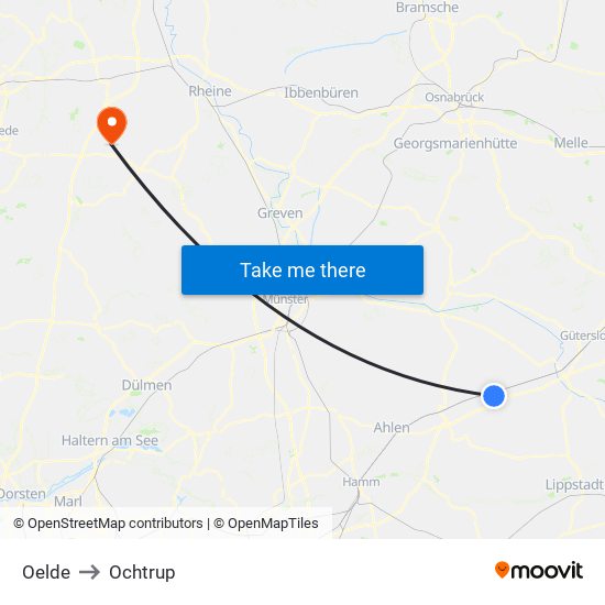 Oelde to Ochtrup map