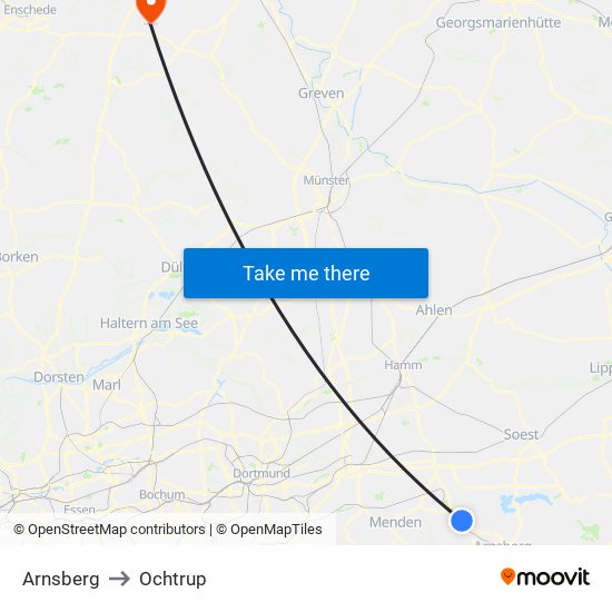 Arnsberg to Ochtrup map