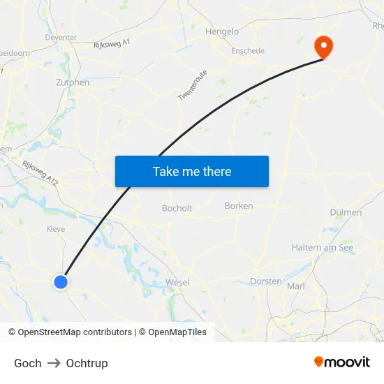 Goch to Ochtrup map