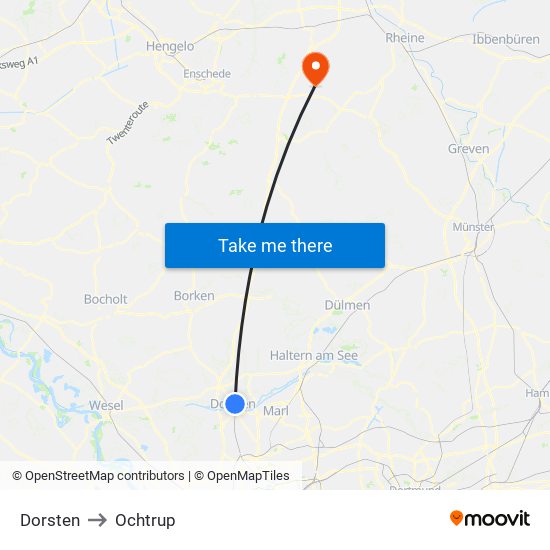 Dorsten to Ochtrup map