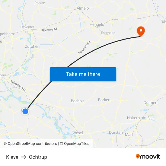 Kleve to Ochtrup map
