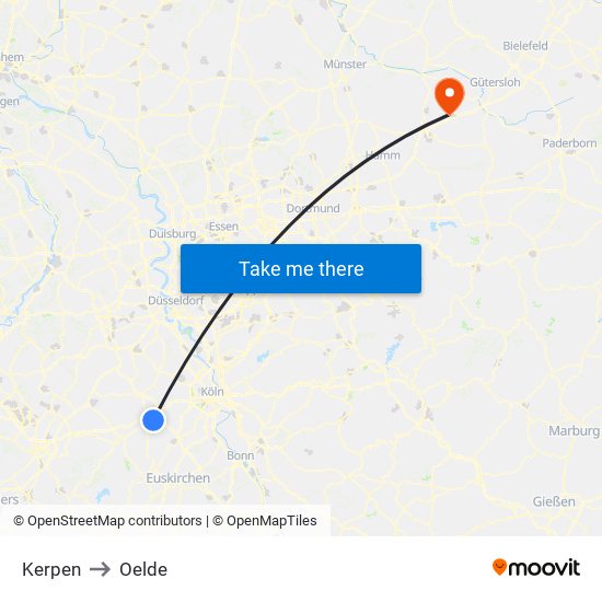 Kerpen to Oelde map