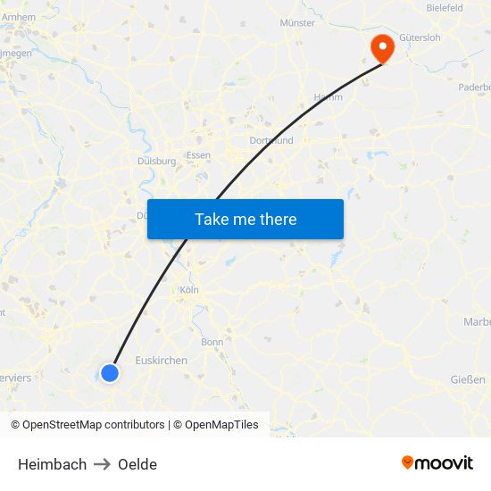 Heimbach to Oelde map