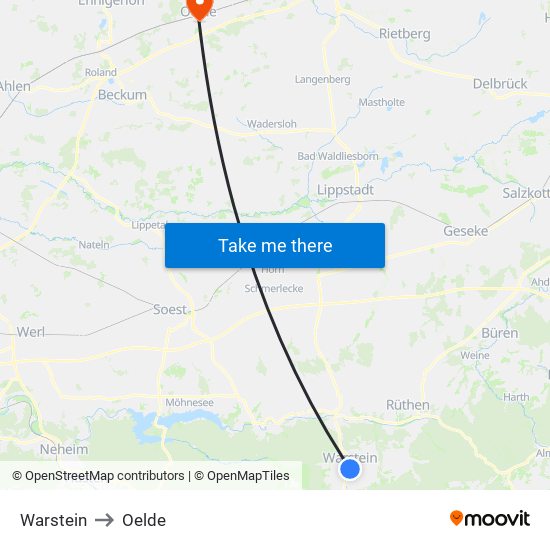 Warstein to Oelde map