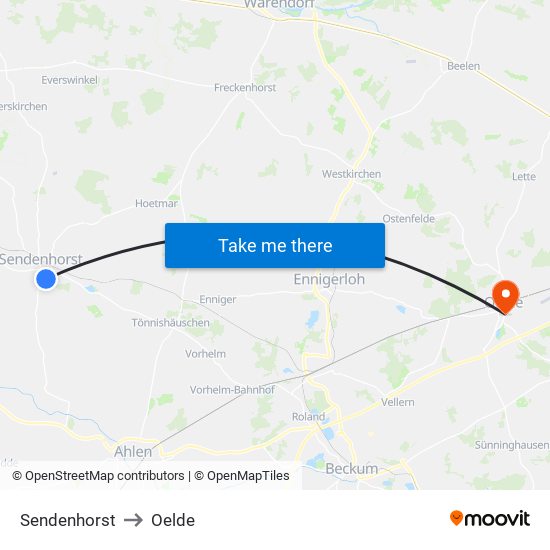 Sendenhorst to Oelde map