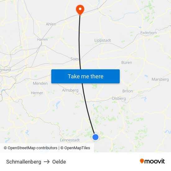 Schmallenberg to Oelde map