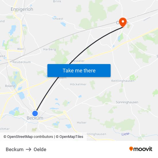 Beckum to Oelde map