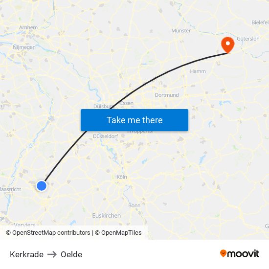 Kerkrade to Oelde map