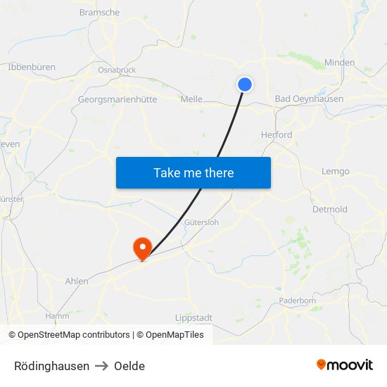Rödinghausen to Oelde map