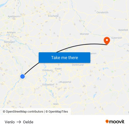 Venlo to Oelde map