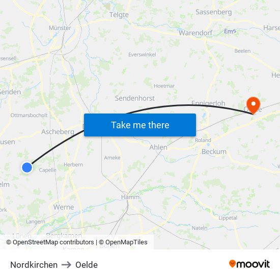 Nordkirchen to Oelde map