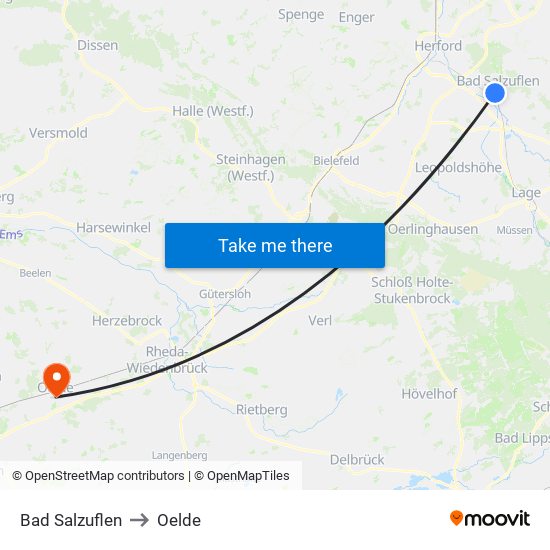 Bad Salzuflen to Oelde map