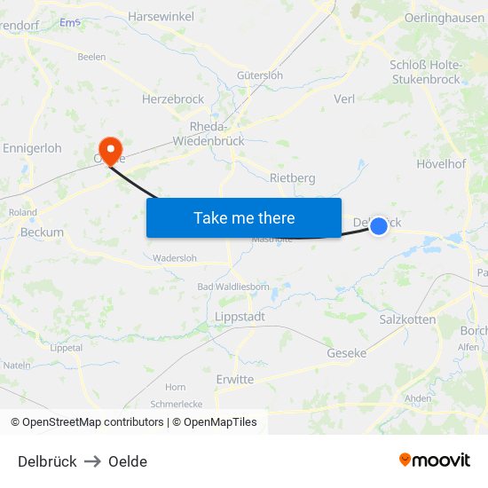 Delbrück to Oelde map