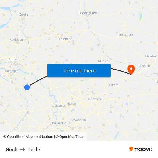 Goch to Oelde map