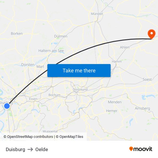 Duisburg to Oelde map