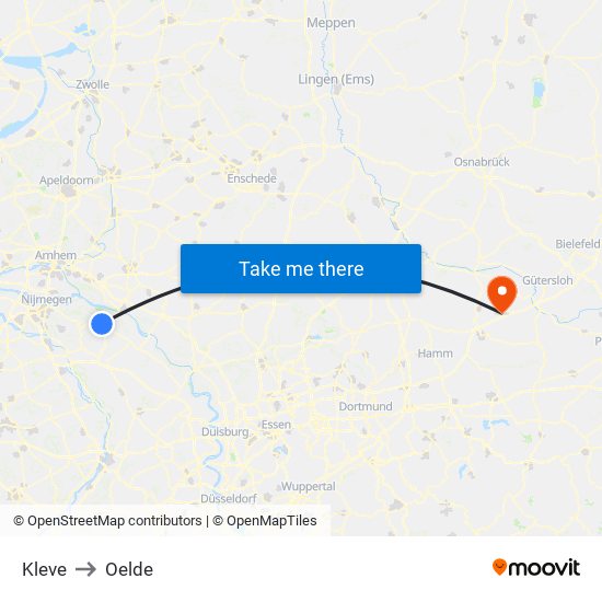 Kleve to Oelde map