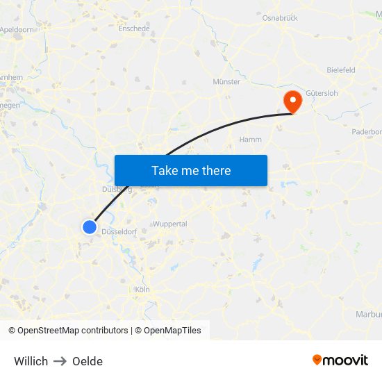 Willich to Oelde map