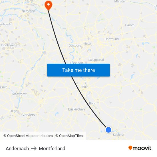 Andernach to Montferland map