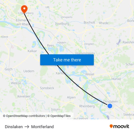 Dinslaken to Montferland map