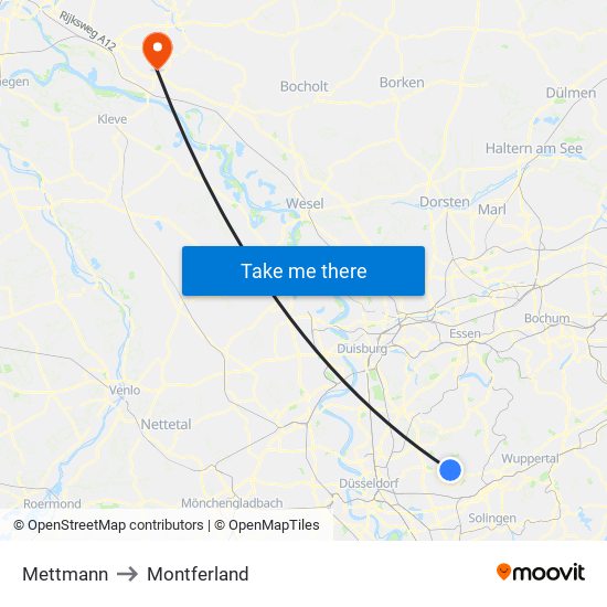 Mettmann to Montferland map