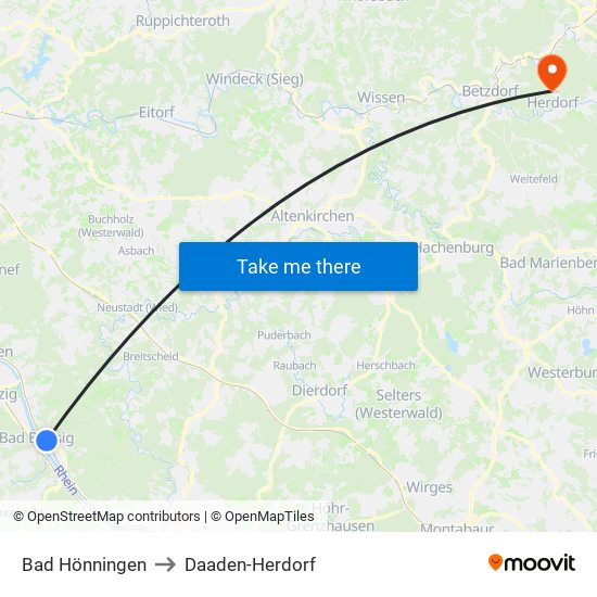 Bad Hönningen to Daaden-Herdorf map