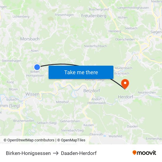 Birken-Honigsessen to Daaden-Herdorf map