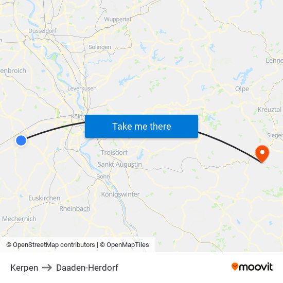 Kerpen to Daaden-Herdorf map