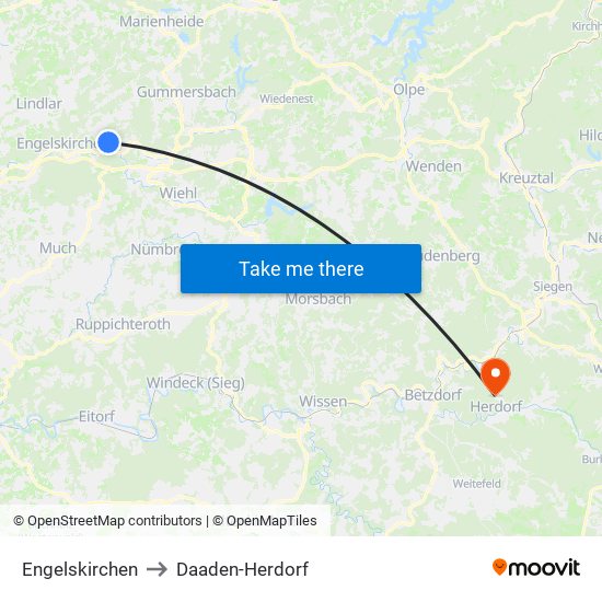 Engelskirchen to Daaden-Herdorf map