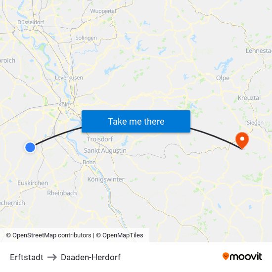 Erftstadt to Daaden-Herdorf map