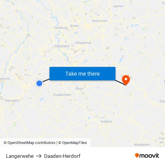 Langerwehe to Daaden-Herdorf map