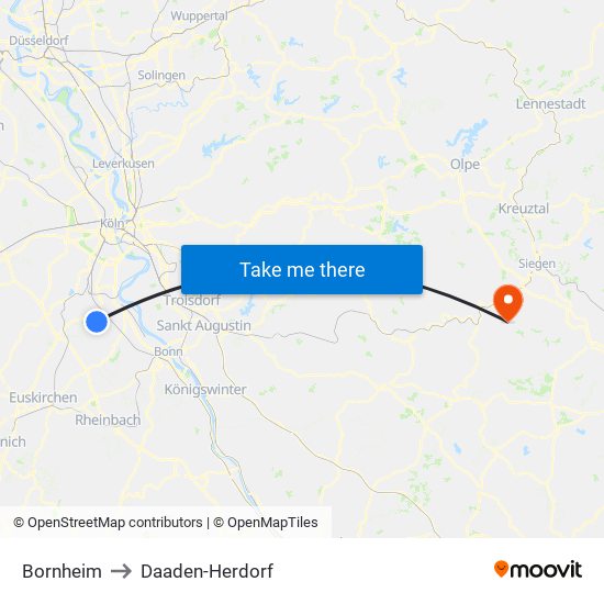 Bornheim to Daaden-Herdorf map