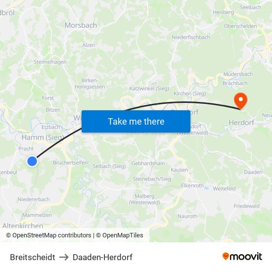 Breitscheidt to Daaden-Herdorf map