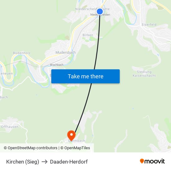 Kirchen (Sieg) to Daaden-Herdorf map