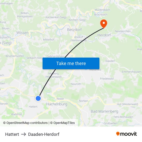 Hattert to Daaden-Herdorf map