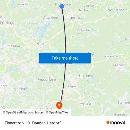 Finnentrop to Daaden-Herdorf map