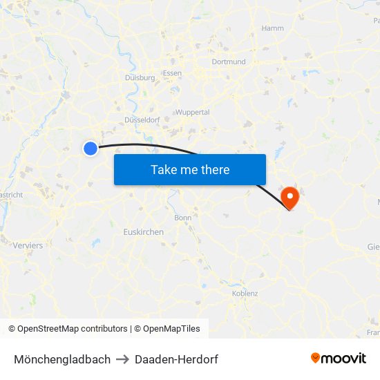 Mönchengladbach to Daaden-Herdorf map