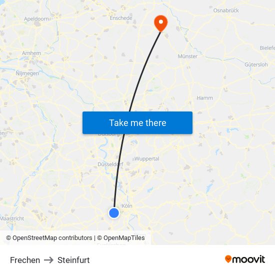 Frechen to Steinfurt map