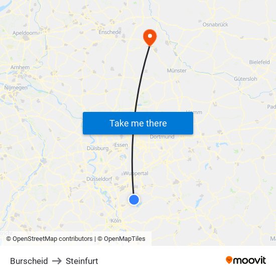 Burscheid to Steinfurt map