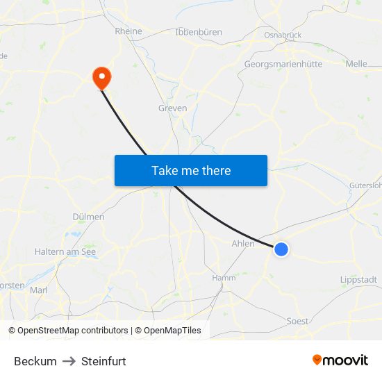 Beckum to Steinfurt map