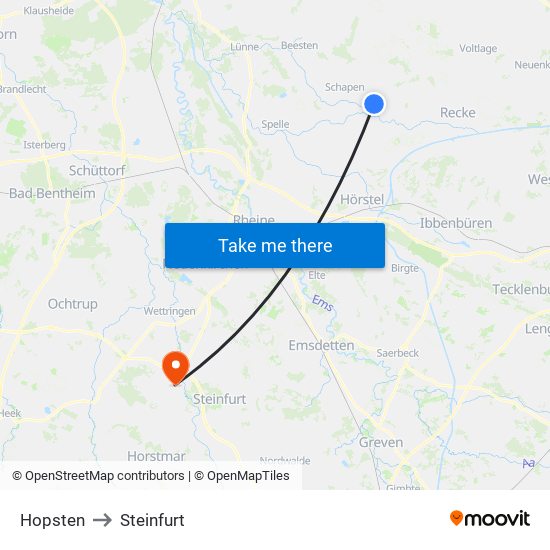 Hopsten to Steinfurt map
