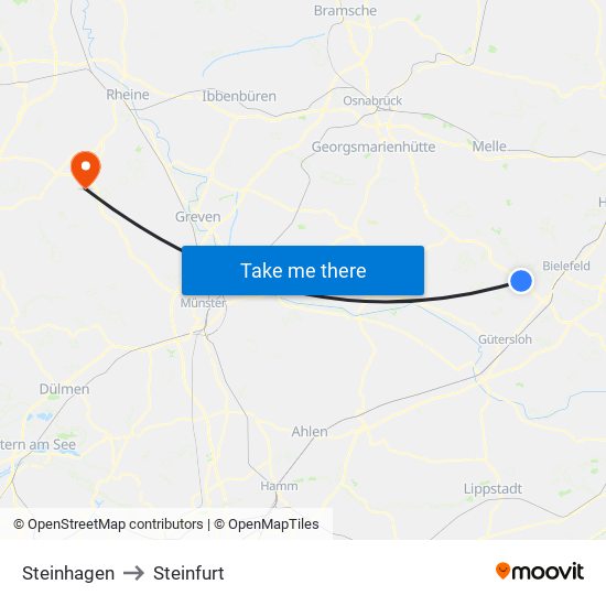 Steinhagen to Steinfurt map