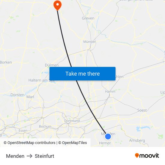 Menden to Steinfurt map