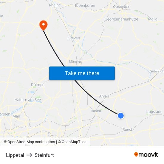 Lippetal to Steinfurt map